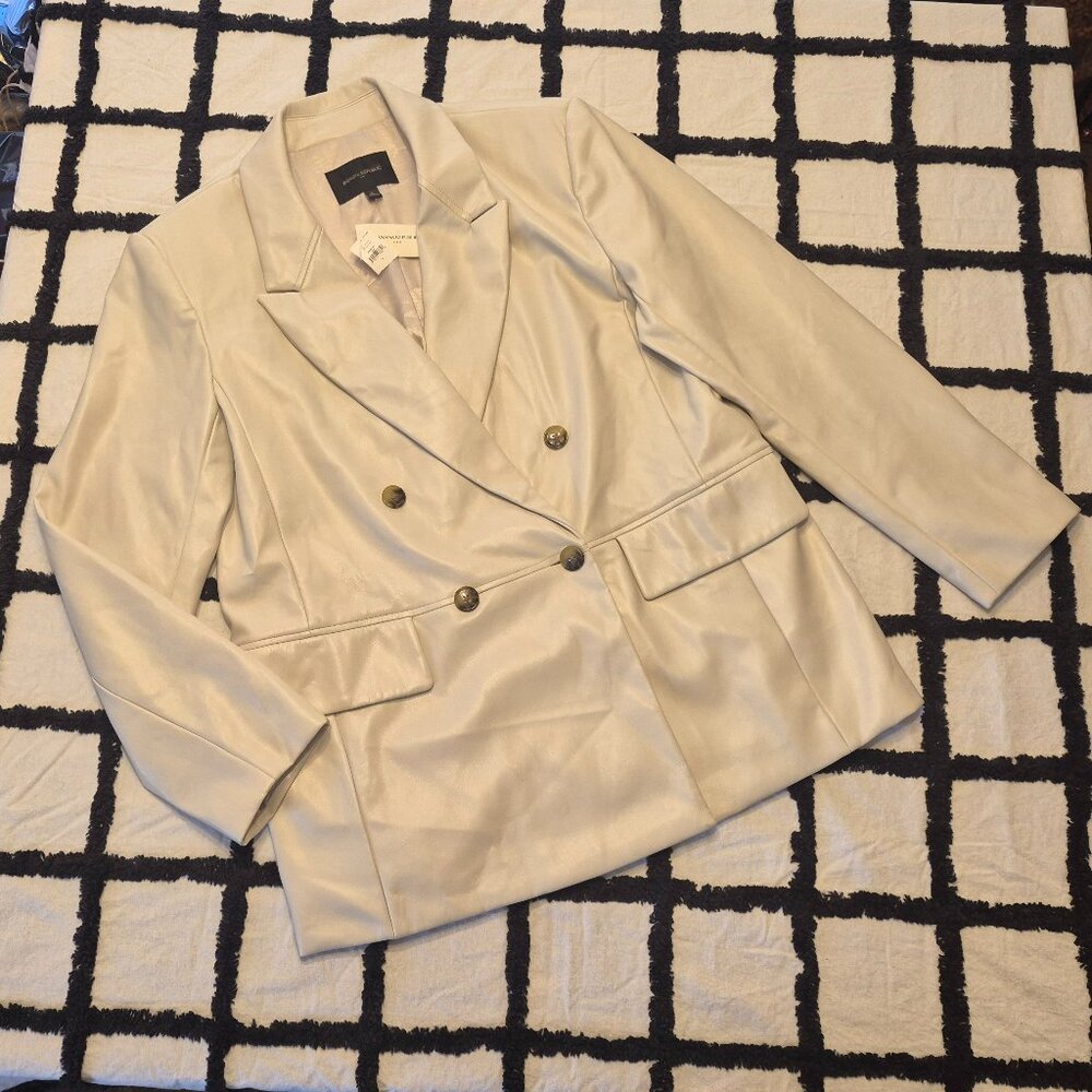 NEW Selenite Gray L Banana Republic Factory Vegan Leather Double Breasted Blazer - Picture 4 of 8